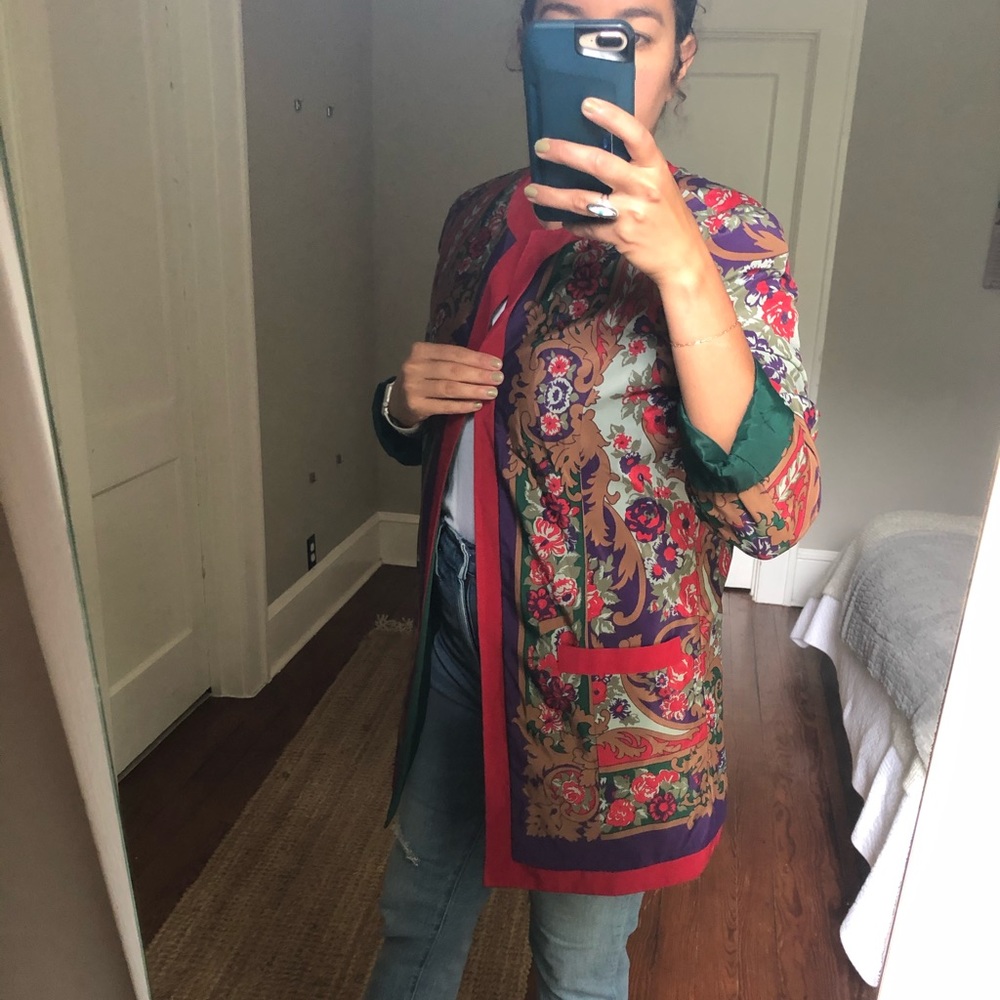 Vintage floral open tunic blazer